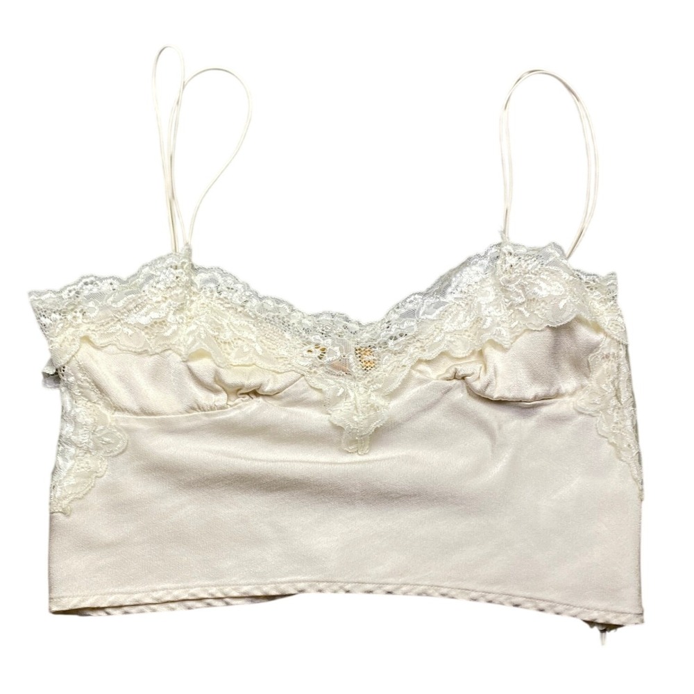 VRG GRL Cream Lace Trim Cami Crop Top Side‎ Zip Rayon Size 12
